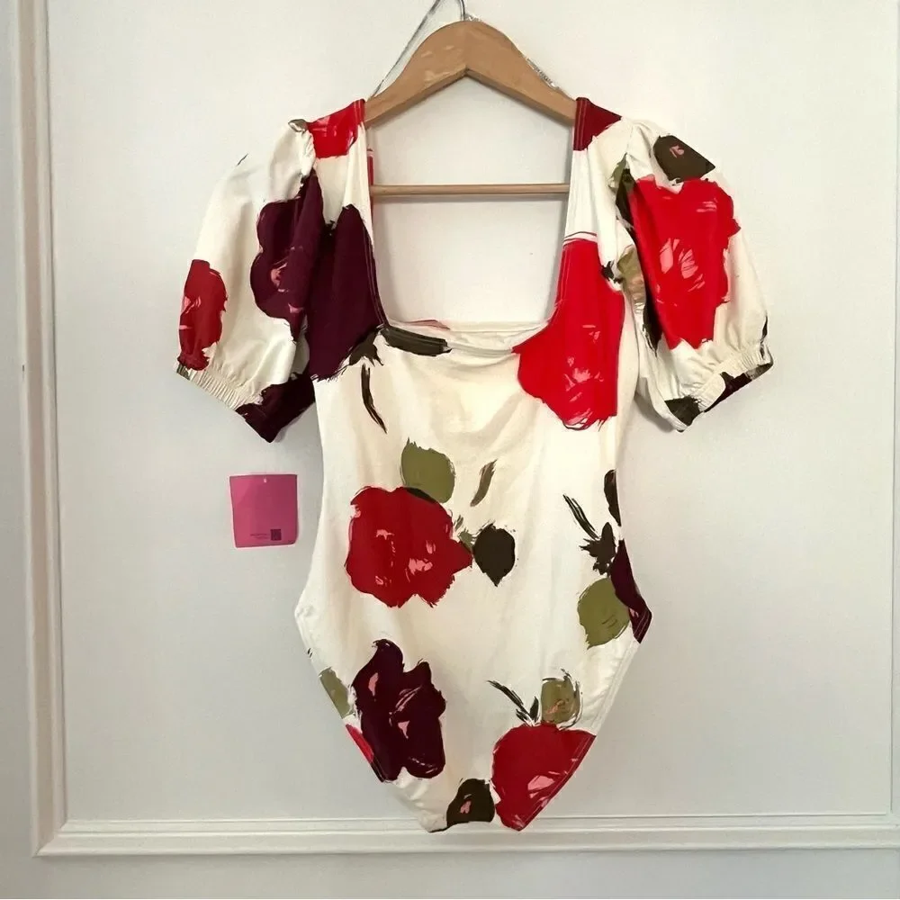 Kate Spade Puff Sleeve One Piece Swimsuit, Just Rosy Sz XS NWT